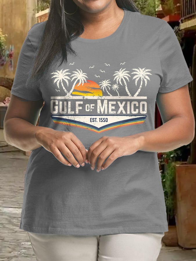 Women's Plus Size Gulf Of Mexico Print Crew Neck T-Shirt
