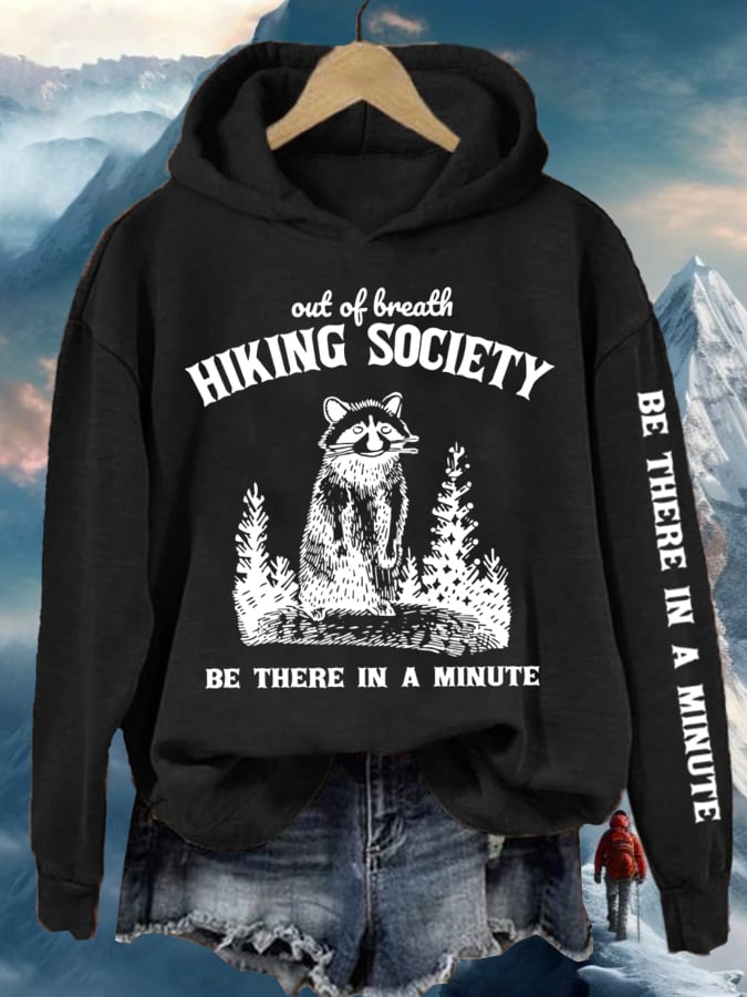 Women's Out Of Breath Hiking Society Printed Hooded Long Sleeve Sweatshirt
