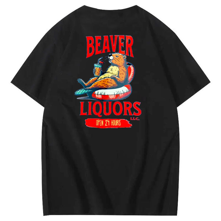Beaver Pattern Print Crew Neck T-Shirt