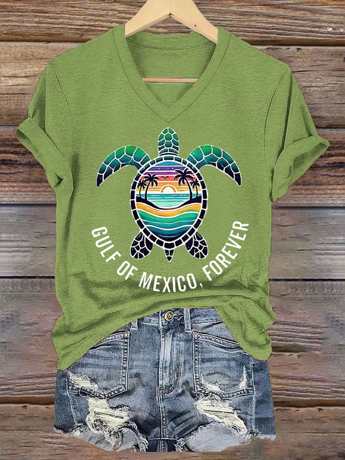 Women's Gulf Of Mexico, Forever Sea Turtle V-Neck Tee
