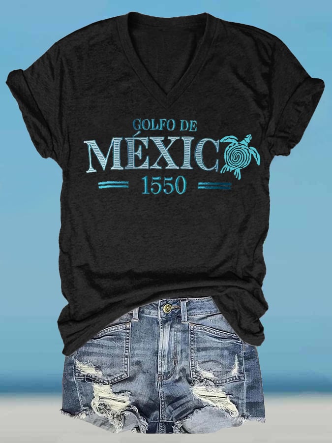 Women's Retro Golfo De Mexico 1550 Sea Turtle Print T-Shirt