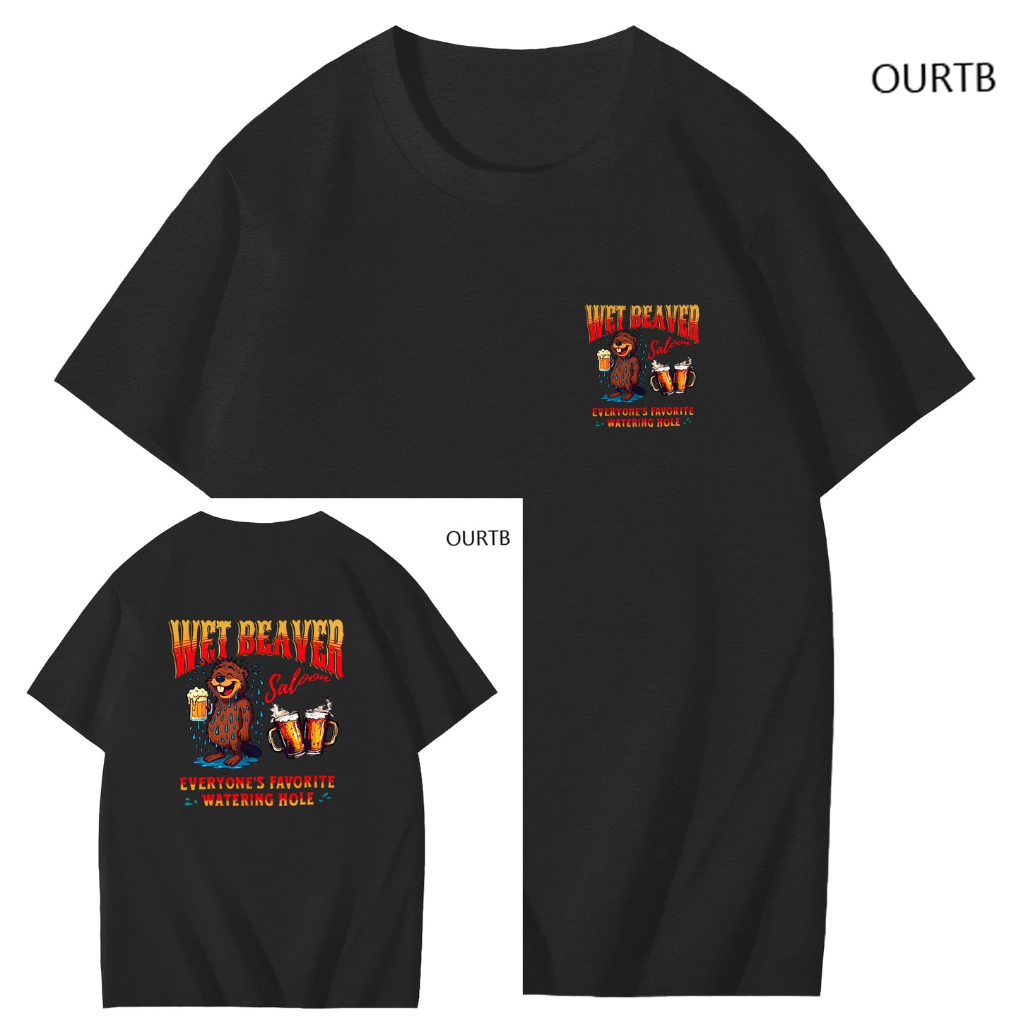 Wet Beaver Everyone's Favorite Watering Hole Funny Adoult Art Pattern Print T-Shirt