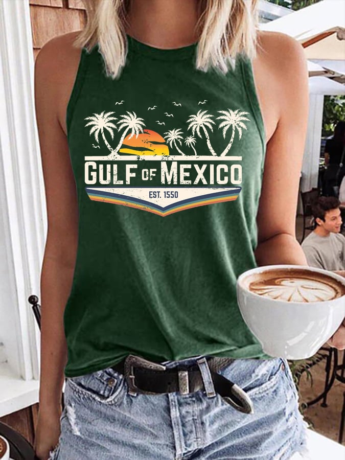Women's Gulf Of Mexico Print Round Neck Tank Top