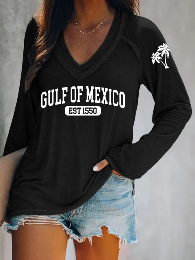 Women's Gulf Of Mexico Print V Neck T-Shirt