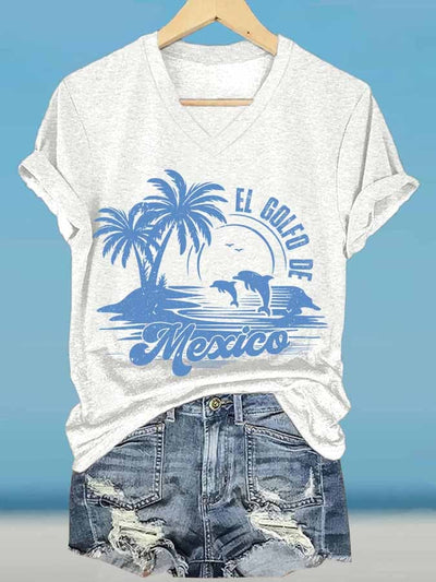 Women's Gulf Of Mexico Printed V Neck T-Shirt
