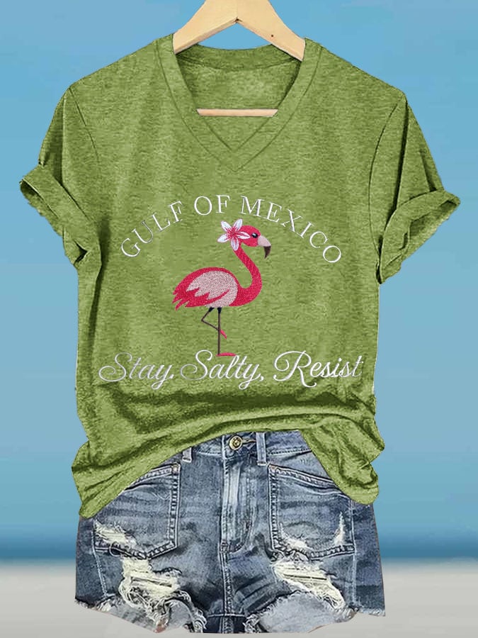 Women's Gulf Of Mexico Printed V Neck T-Shirt