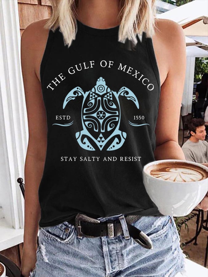 Women's Gulf Of Mexico Print Round Neck Tank Top