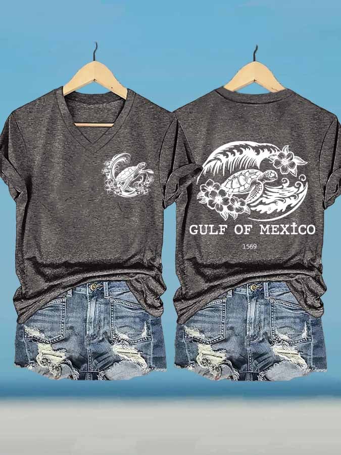 Women's Gulf Of Mexico Printed V Neck T-Shirt