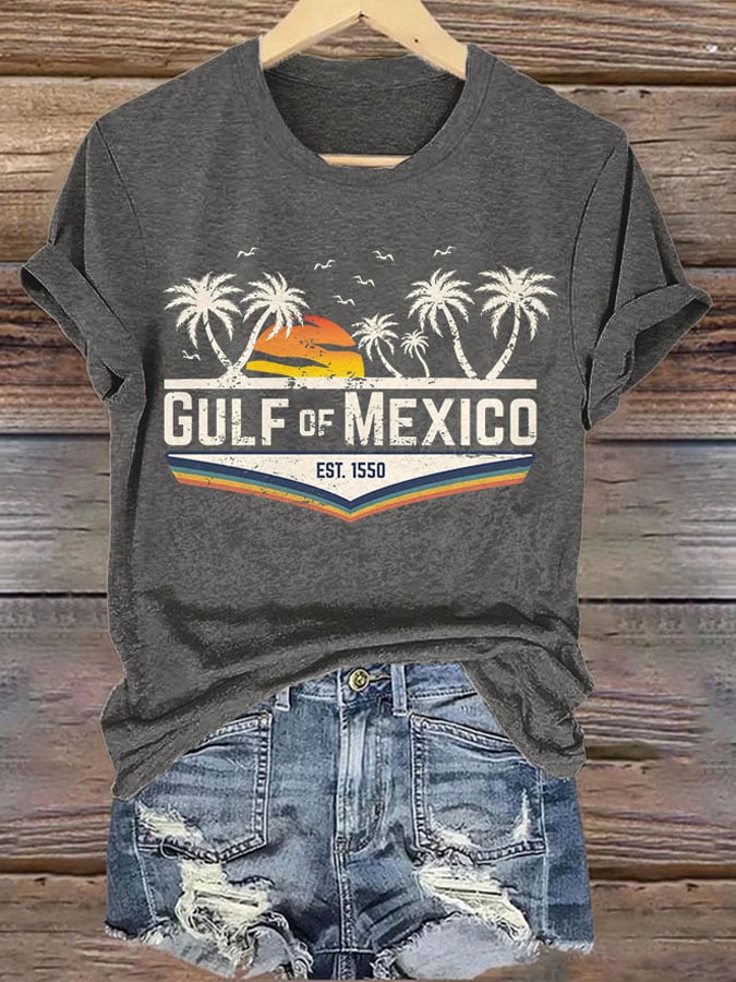 Women's Gulf Of Mexico Print Round Neck T-Shirt