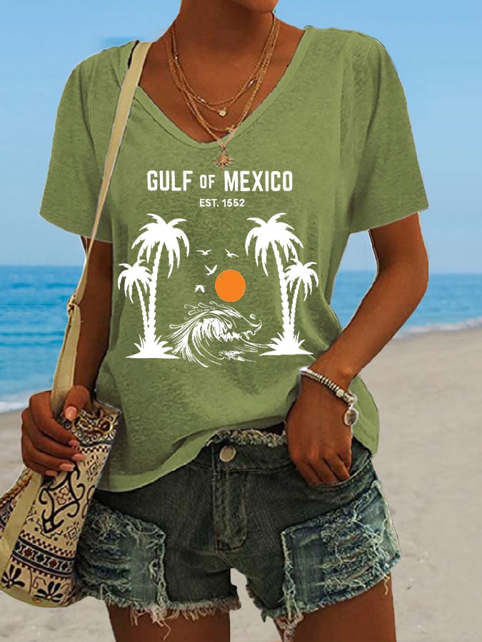 Women's Retro Golfo De Mexico 1550 Print T-Shirt