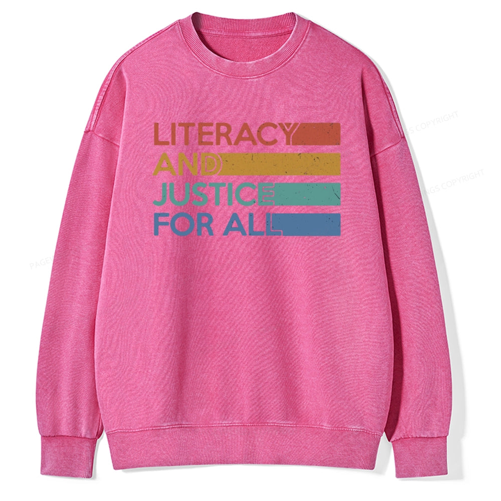 Pagewing Literacy and Justice For All Unisex Washed Sweatshirt