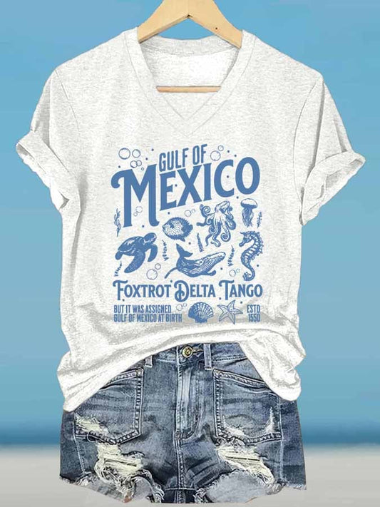 Women's Gulf Of Mexico Printed V Neck T-Shirt