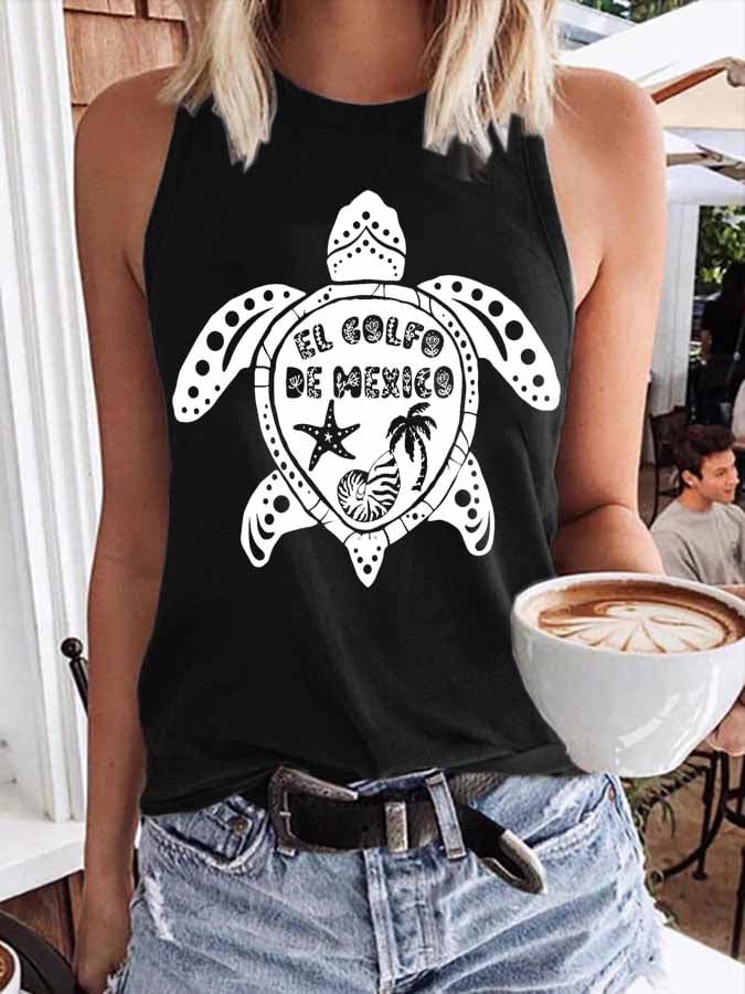 Women's Gulf Of Mexico Print Round Neck Tank Top