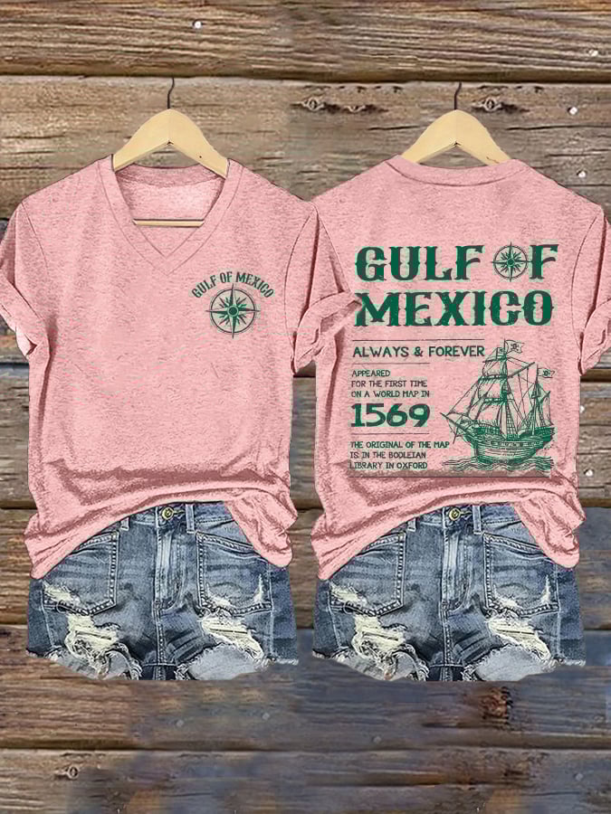 Women's Gulf Of Mexico Printed V Neck T-Shirt