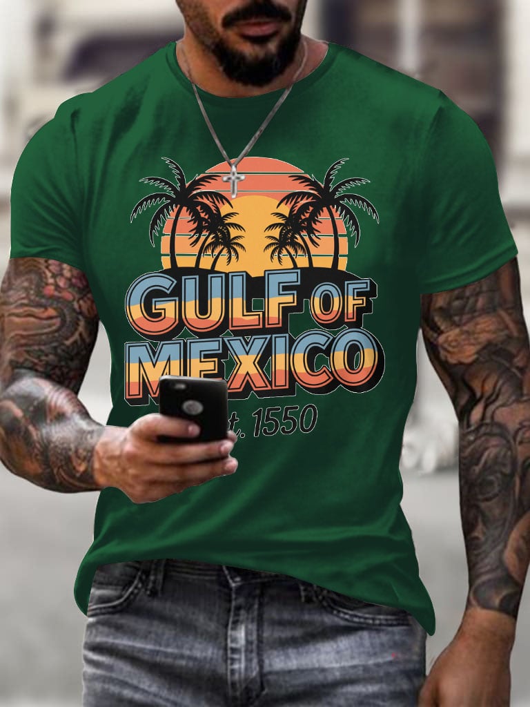Men'S Retro Gulf Of Mexico Printed Casual Crew Neck T-Shirt