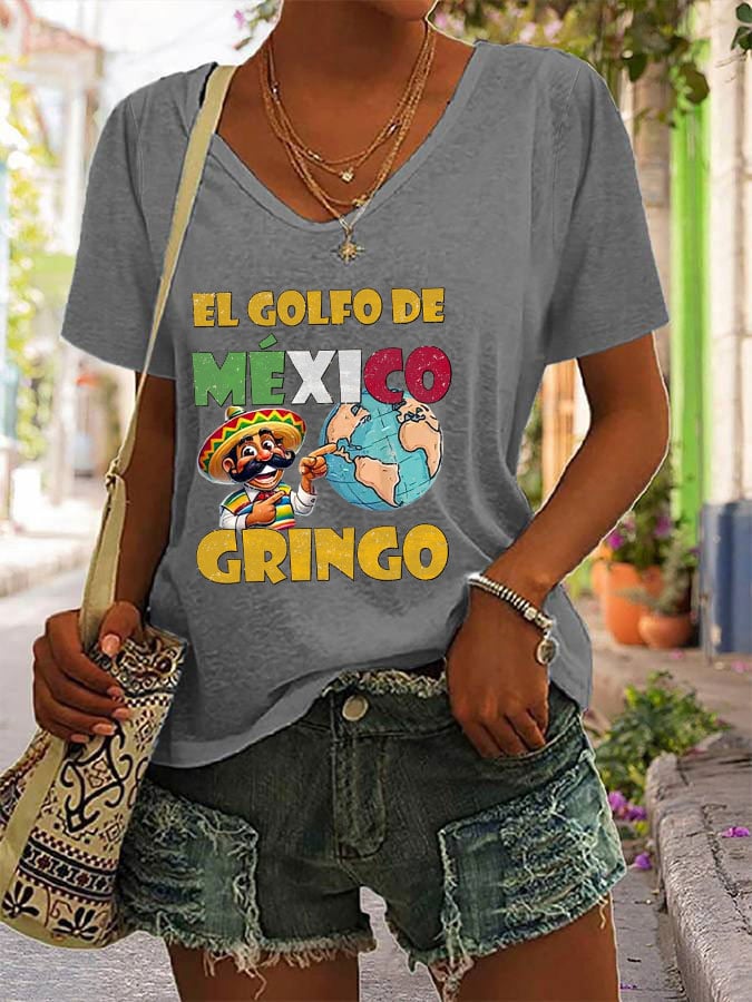 Women's "The Gulf of Mexico Gringo" Printed V-Neck T-Shirt