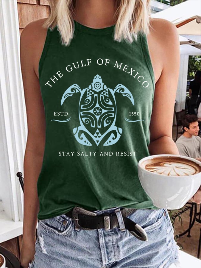 Women's Gulf Of Mexico Print Round Neck Tank Top