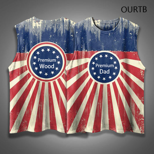 Premium Wood Premium Dad 1776 Patriot Flag Red White And Blue USA Independence Day Funny Adult Discomfort Art Print Cotton Sleeveless Tank Tops