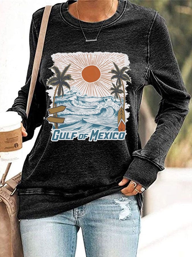 Women's Gulf Of Mexico Print Crewneck Sweatshirt