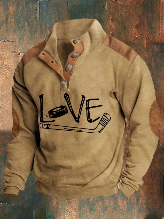 Men's Vintage Love Ice Hockey Print Sweatshirt