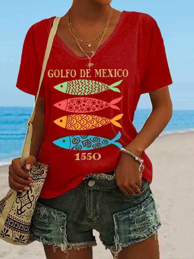 Women's Gulf Of Mexico Print Casual T-Shirt