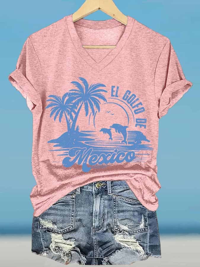 Women's Gulf Of Mexico Printed V Neck T-Shirt