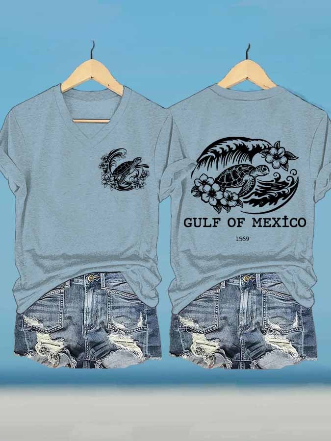 Women's Gulf Of Mexico Printed V Neck T-Shirt