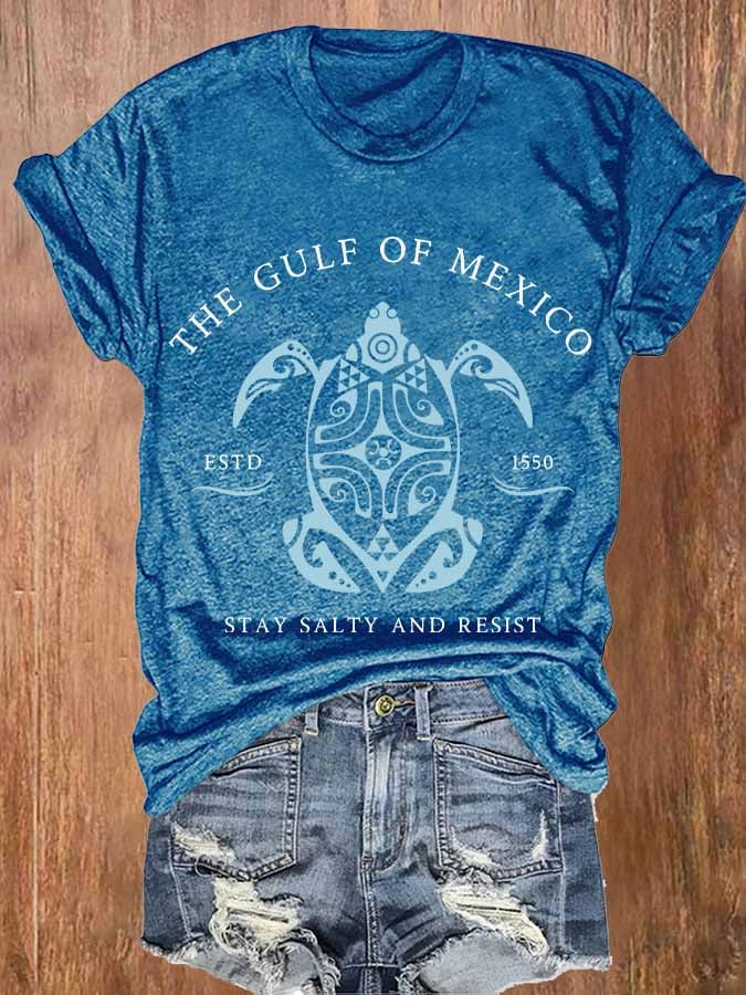 Women's Gulf Of Mexico Print Round Neck T-Shirt