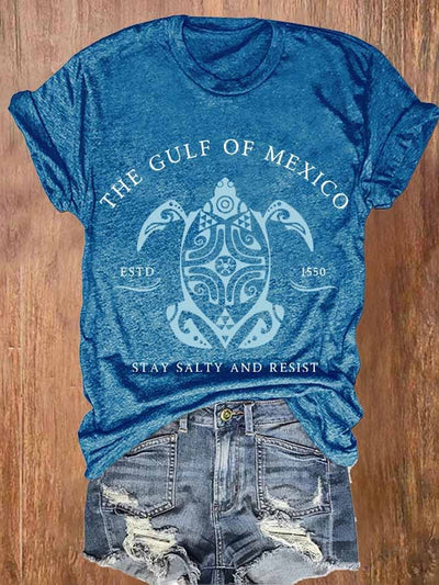 Women's Gulf Of Mexico Print Round Neck T-Shirt