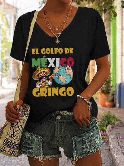 Women's "The Gulf of Mexico Gringo" Printed V-Neck T-Shirt