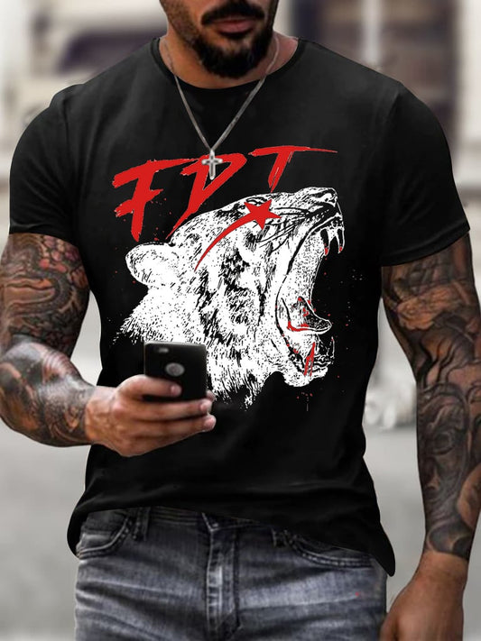 Men'S Retro FDT Printed Casual Crew Neck T-Shirt