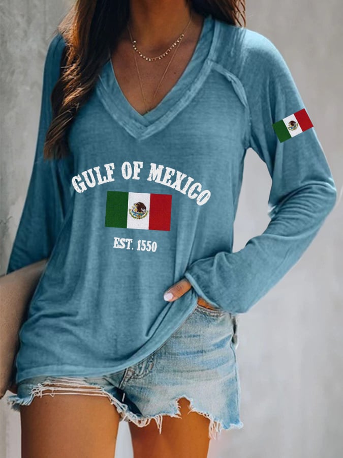 Women's Gulf Of Mexico Print V Neck T-Shirt