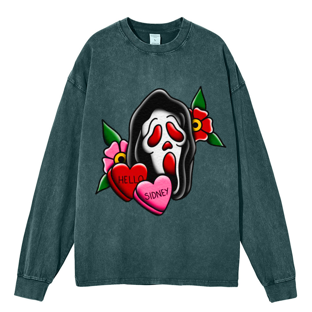 Hello Sidney Unisex Casual Washed Printed Round Neck Sweatshirt