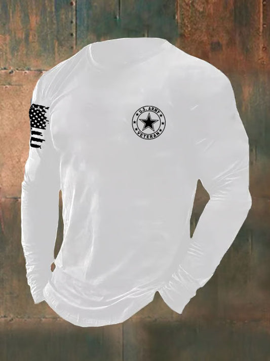 Men's  Army Veteran  Pattern Long Sleeve 100% Cotton  T-Shirt