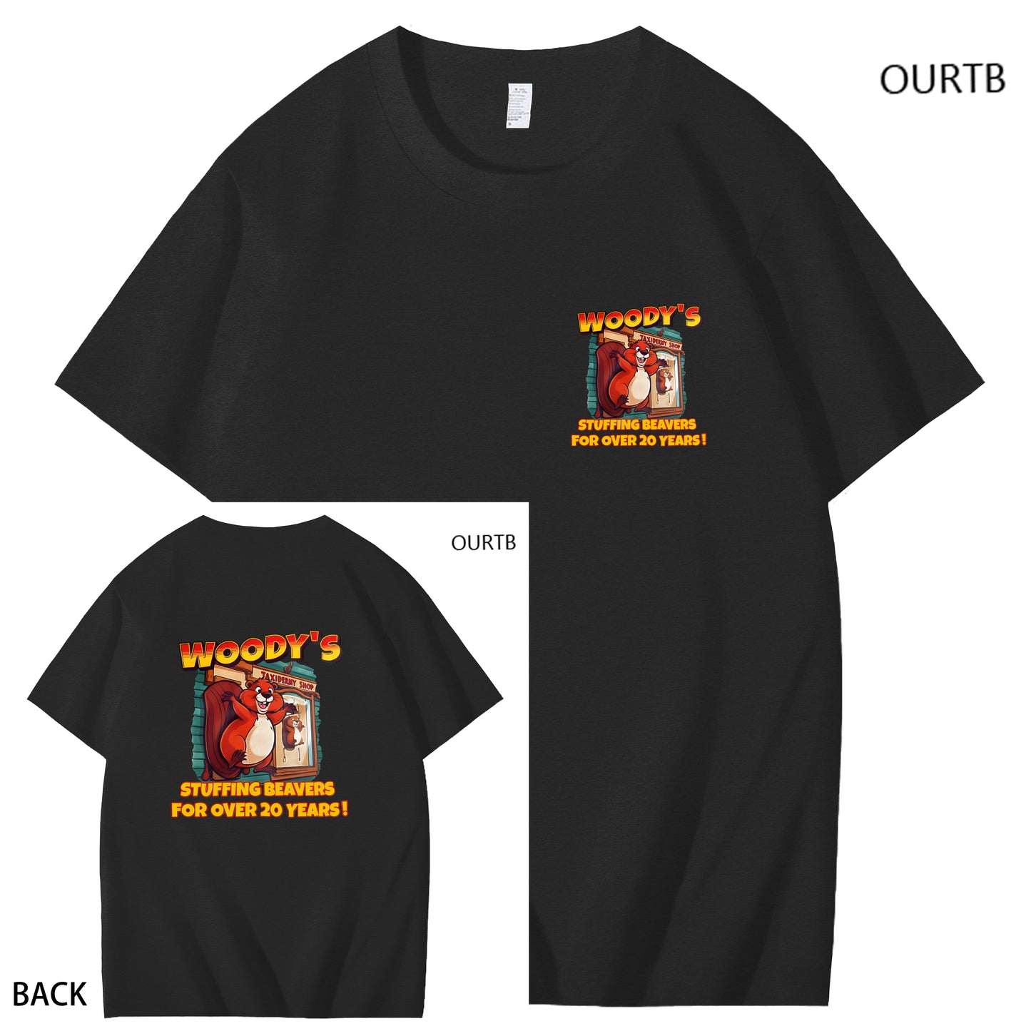 Woody's Stuffing Beavers For Over 20 Years Funny Art Pattern Print T-Shirt