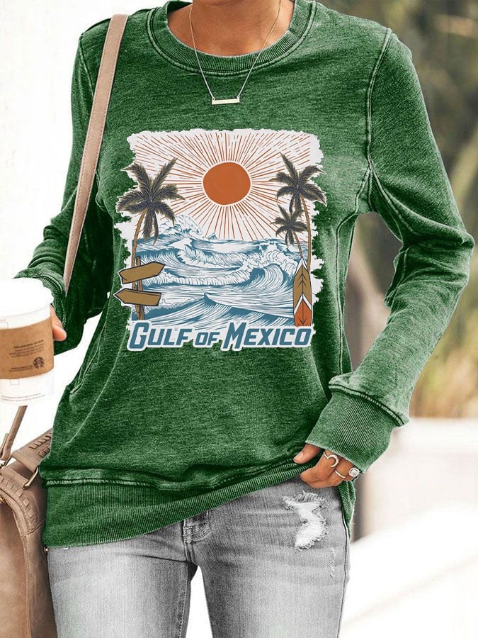 Women's Gulf Of Mexico Print Crewneck Sweatshirt