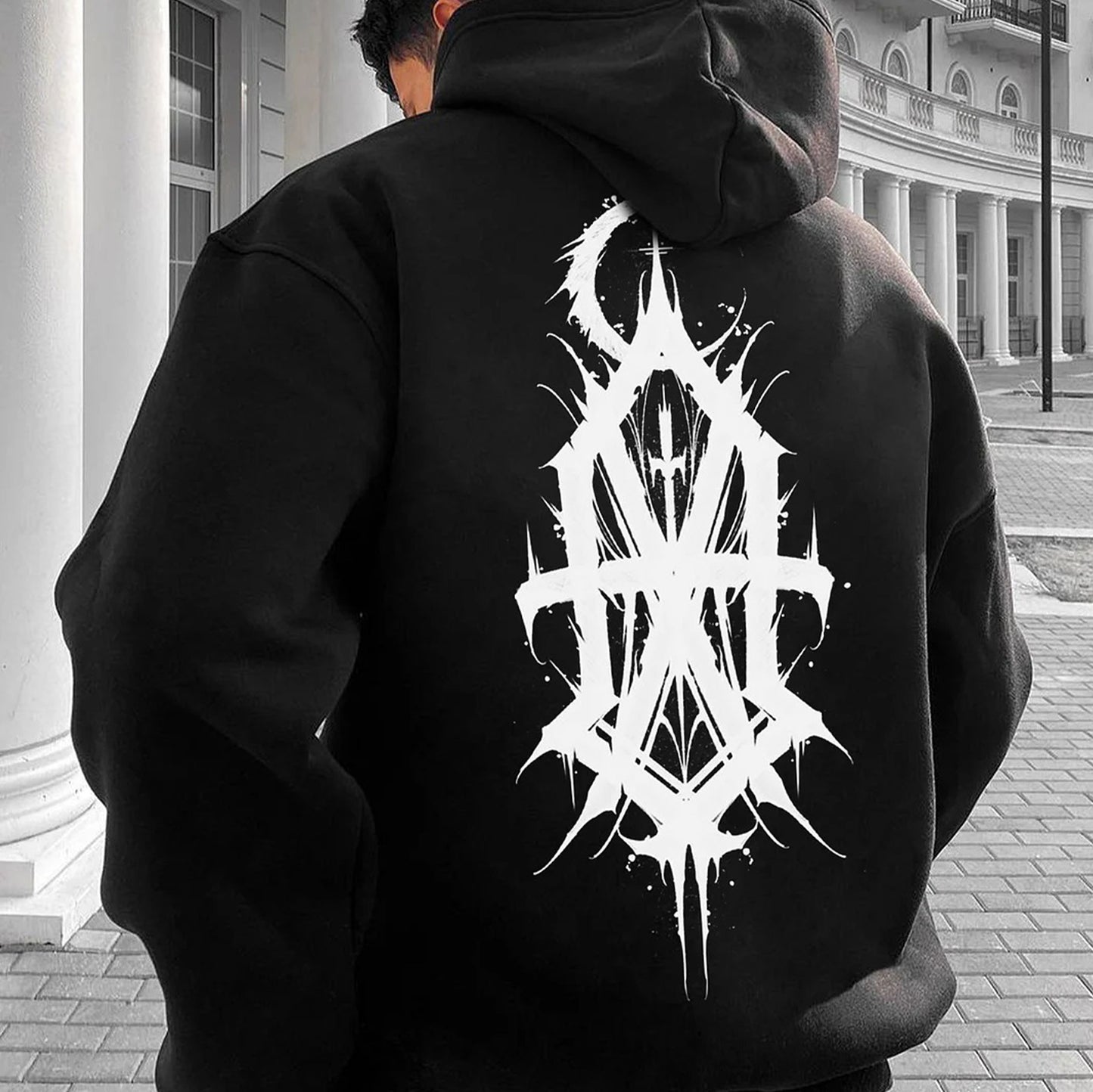 Arrow with Full Moon Spooky Dark Style Print Hoodie