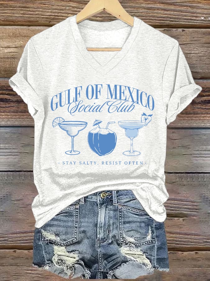 Women's Gulf Of Mexico Printed V Neck T-Shirt