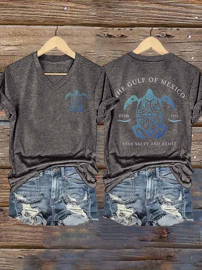 Women's Gulf Of Mexico Printed V Neck T-Shirt