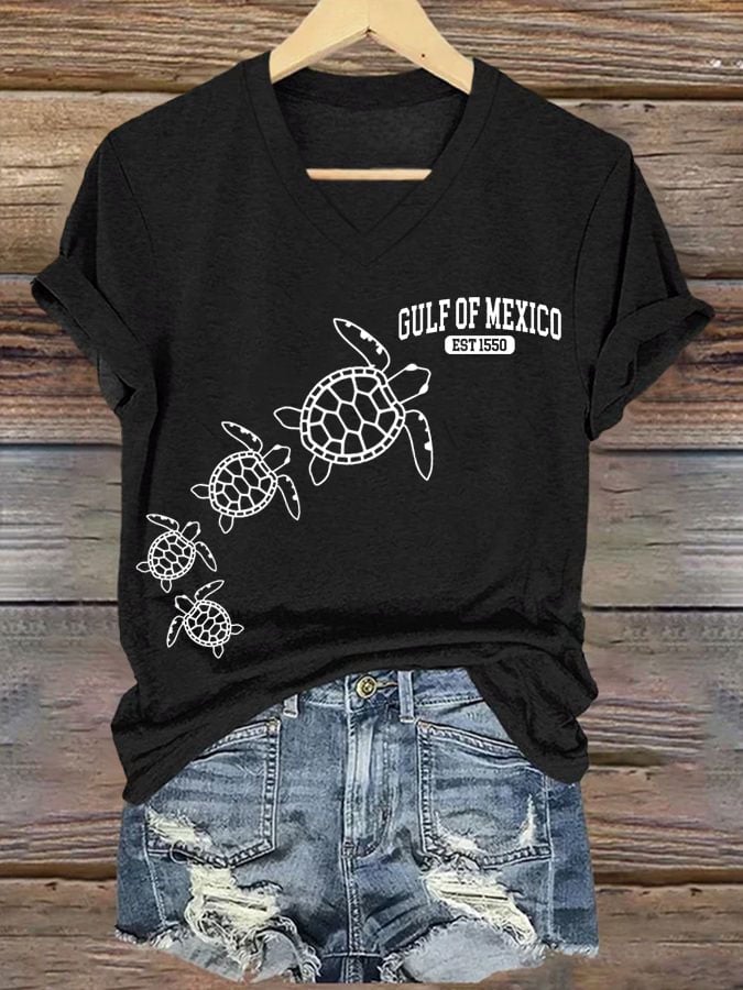 Women's Gulf Of Mexico Printed V Neck T-Shirt