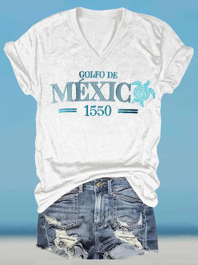 Women's Retro Golfo De Mexico 1550 Sea Turtle Print T-Shirt