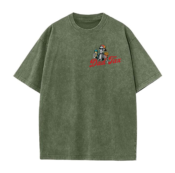 Dad Tax Washed And Distressed Pattern Crew Neck T-Shirt