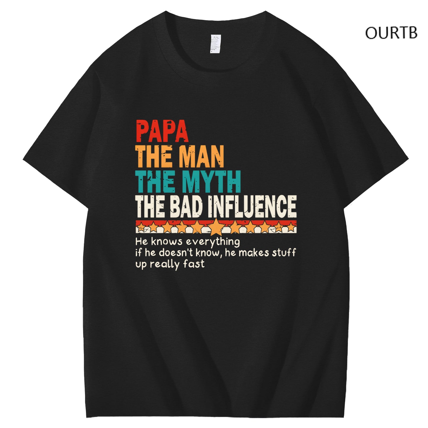 Papa The Man The Myth The Bad Influence Art Pattern Print T-Shirt