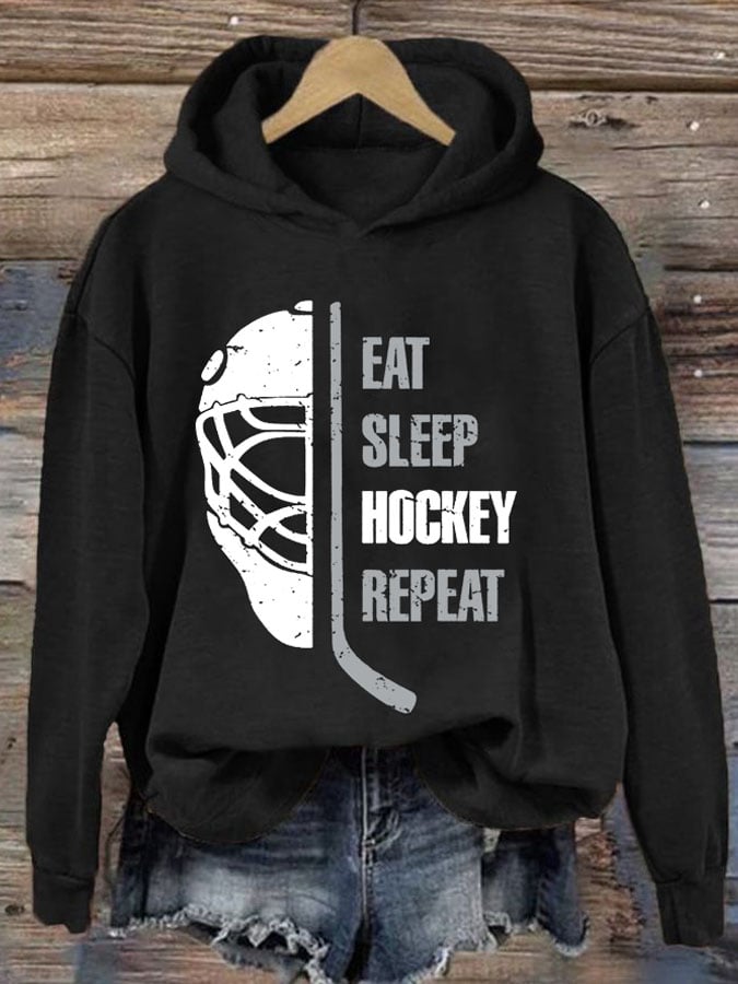 Women's Eat Sleep Hockey Repeat Print Casual Sweatshirt