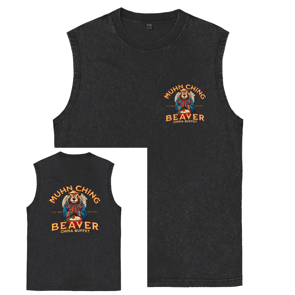 Muhn Ching All You Can Eat Beaver China Buffet Art Print Cotton Sleeveless Tank Tops