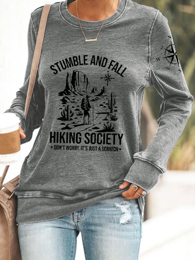 Womens Stumble And Fall Hiking Society Printed Sweatshirt