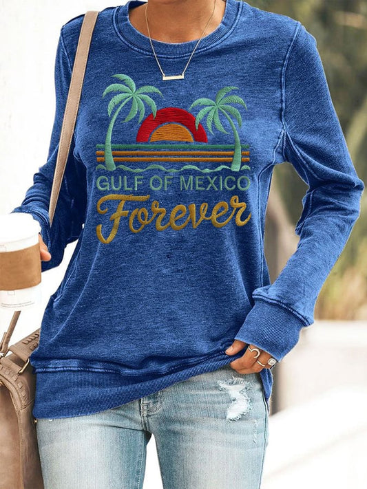 Women's Gulf Of Mexico Print Round Neck Sweatshirt