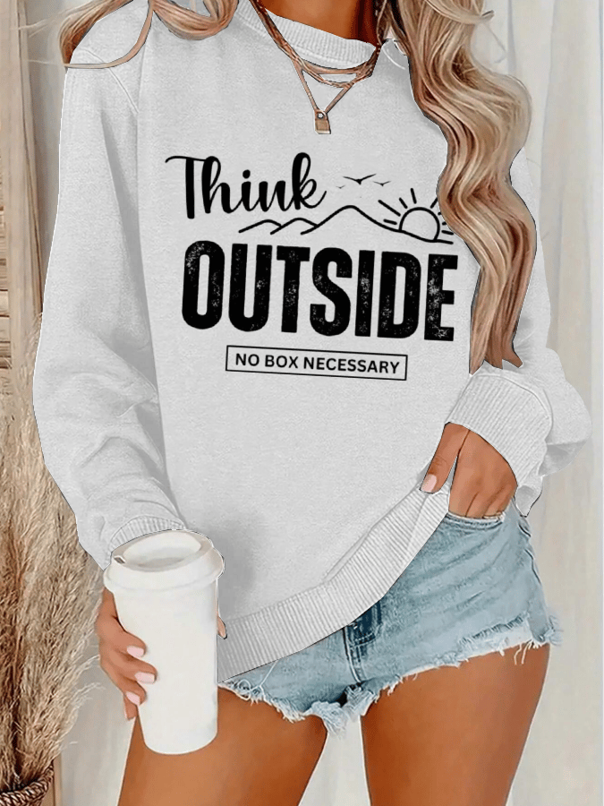 Women's Think Outside The Box Hiking Print Crew Neck Long Sleeve Sweatshirt