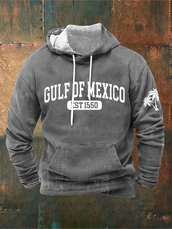 Men's Gulf Of Mexico Print Casual Hooded Sweatshirt