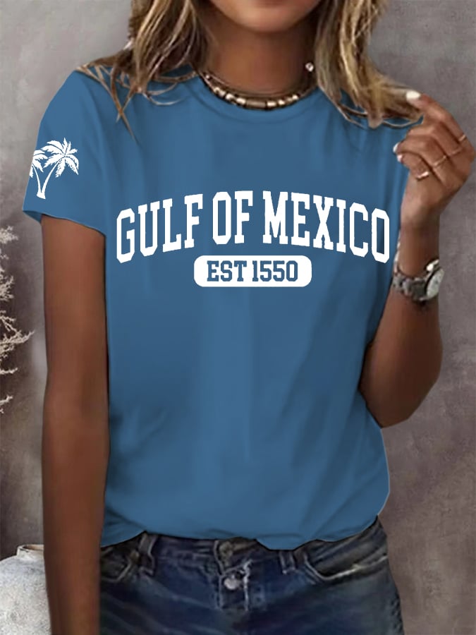 Women's Gulf Of Mexico Print Round Neck T-Shirt